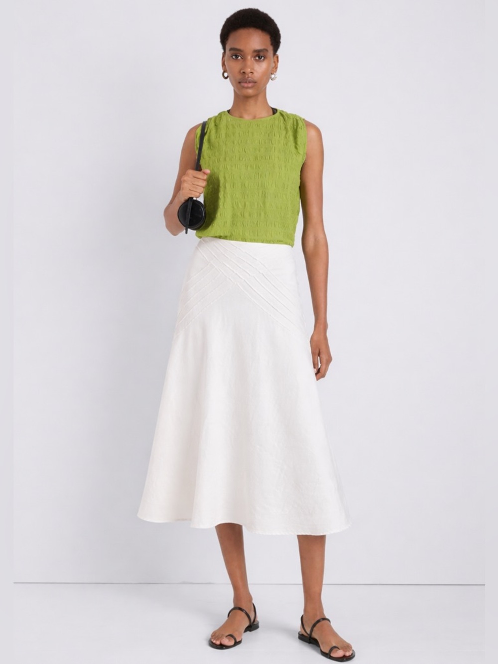 Ecologie White Linen A-Line Midi Skirt Sz medium Bias-Cut